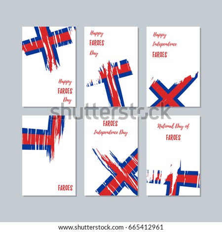 Faroes Patriotic Cards for National Day. Expressive Brush Stroke in Flag Colors on white card background. Vector Greeting Card.