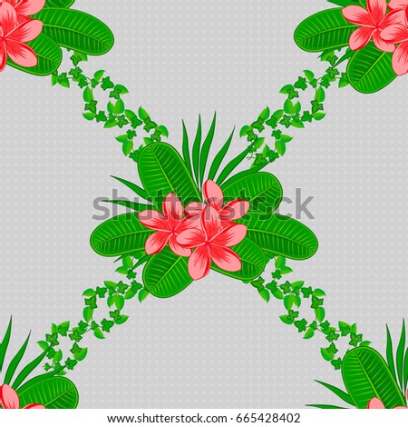 Beautiful watercolor plumeria flowers, bright painting inspired floral print. Vector seamless pattern on a gray background.