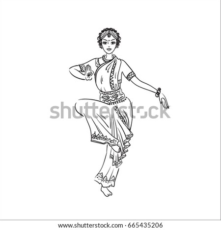 Indian sketch. Beautiful oriental girl on a white background. Vector illustration.