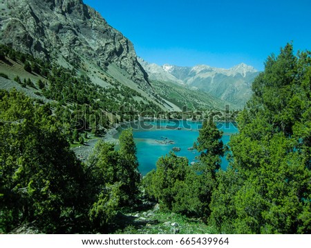 Gorgeous landscape with lakes in the Fann Mountains in Tajikistan