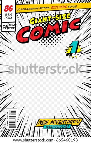 Comic book cover. Vector illustration style cartoon. Royalty-Free Stock Photo #665460193