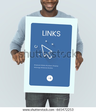 Man holding network graphic overlay billboard