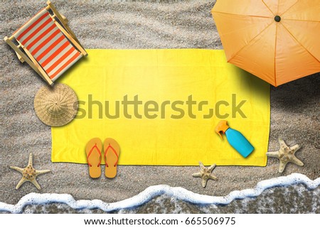 Sea stars and beach accessories on the beach