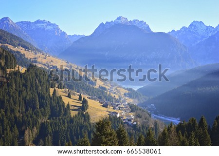 A magnificent landscape of mountains and the city 