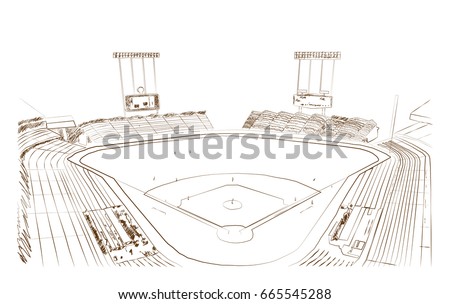 Sketch of Baseball stadium, vector.