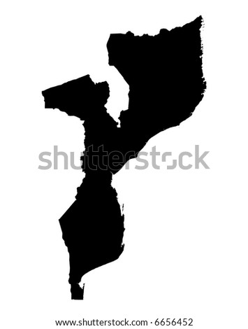 Detailed isolated map of Mozambique, black and white. Mercator Projection.