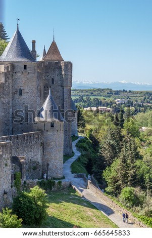 a view of La Cite in Carcassone, medieval city listed on UNESCO heritage site