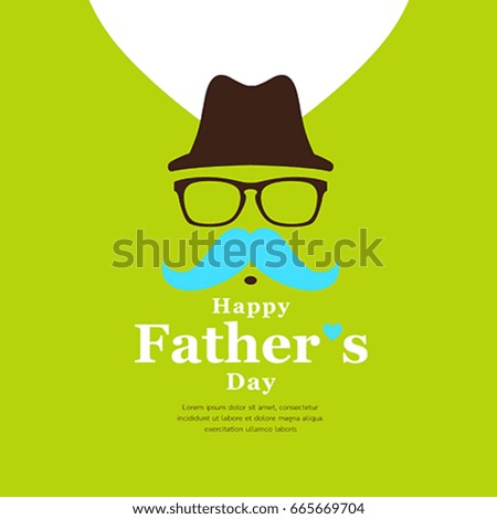 Happy Father's day black hat and blue mustache design on green background, vector illustration