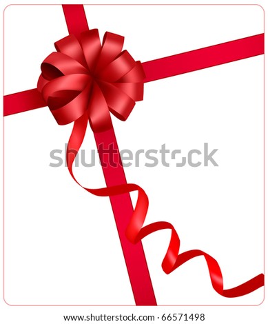Holiday red bow with a ribbon. Vector.
