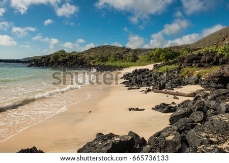 a Landsape view of a beach at Punta Cormorant,Floreana Island. Galapagos. Royalty-Free Stock Photo #665736133