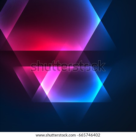 Glowing geometric shapes in dark space background