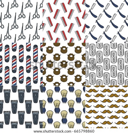 barbershop seamless doodle pattern set