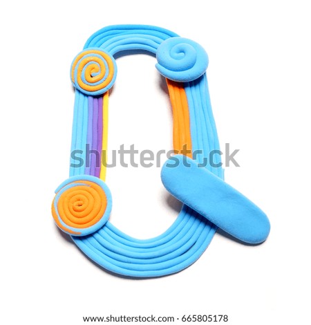 Plasticine letter Q. Color plasticine alphabet, isolated. Blue and orange color of the alphabet