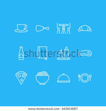 Vector Illustration Of 12 Eating Icons. Editable Pack Of Table, Dessert, Book And Other Elements.