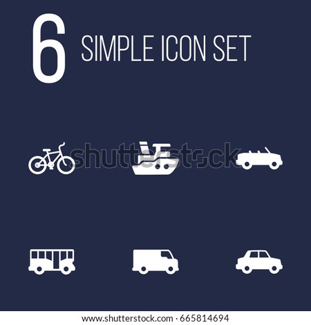 Set Of 6 Traffic Icons Set.Collection Of Bicycle, Caravan, Side View And Other Elements.