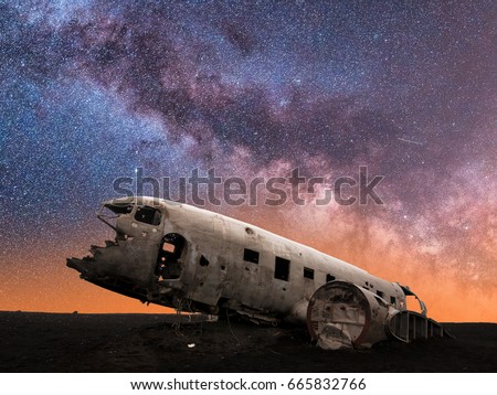 Milky Way Galaxy Behind Mysterious Wreckage of a Crashed DC-3 Airplane