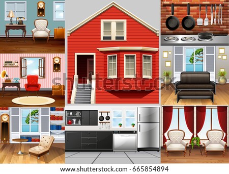 Different rooms in the house illustration