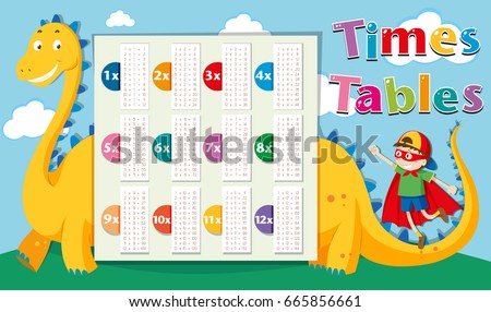 Times tables template with dragon in background illustration