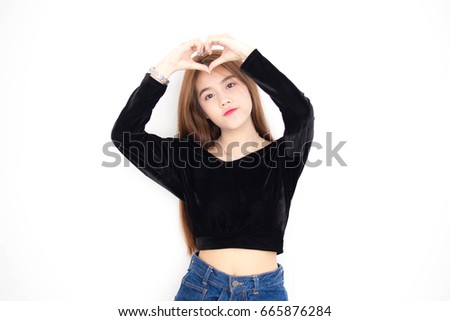 Portrait of thai adult beautiful girl give heart