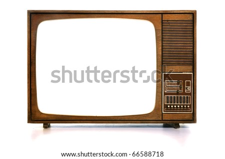 Front view of vintage TV with white-blank-screen Royalty-Free Stock Photo #66588718