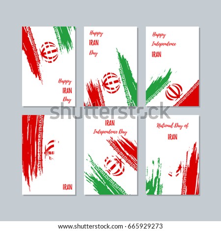 Iran Patriotic Cards for National Day. Expressive Brush Stroke in Flag Colors on white card background. Vector Greeting Card.