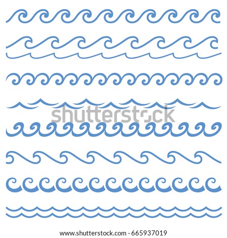 Vector blue wave icons set on white background. Water waves