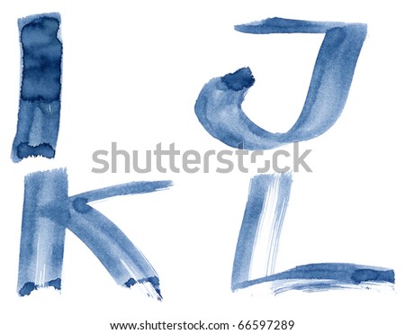 Grunge handwritten ink alphabet, isolated on white background. Letters IJKL Royalty-Free Stock Photo #66597289