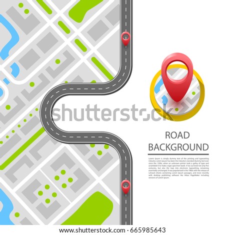 Paved path on the road, wavy road, curved road. Vector background