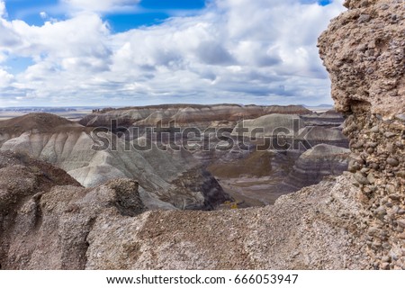 A peak of the Blue Mesa member of the Chinle Formation from the path down the top of the plateau in the Petrified Forest National Park, AZ