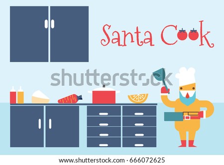 A Santa Claus is Cooking and Preparing for Christmas Dinner.