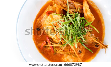 shrimp or prawn massaman curry with white space for text