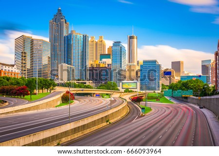 Atlanta, Georgia, USA downtown skyline and highway.