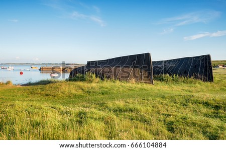 Boat sheds at Lindisfarne on the Northumberland coast
