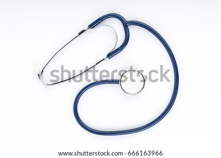 Stethoscope on a white background, top view. Medical tool. Medical equipment concept. The concept of cardiology.