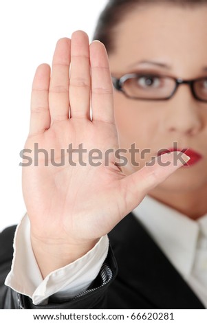 Hold on, Stop gesture showed by businesswoman hand