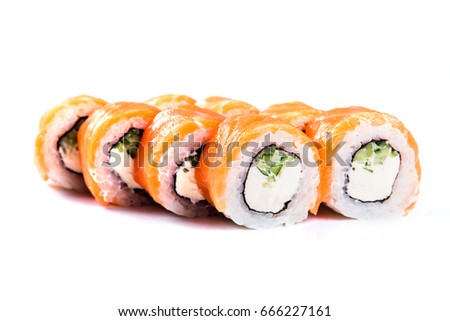sushi rolls on white background isolated. Traditional Japanese cuisine