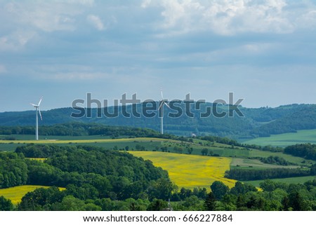 Panorama of green fields from the top of the castle Bolkow Poland.