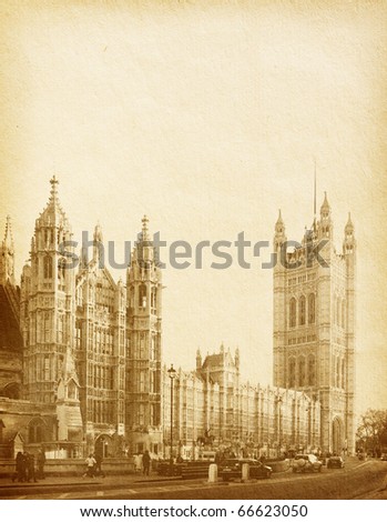 vintage paper textures. Houses of Parliament in London UK view from Abingdon street