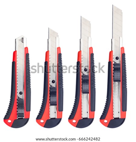 Set of stationery knives, clipping path, isolated on white background, isolated