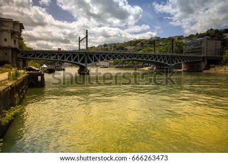 Bridges of Lyon France; Viaduc la Quarantaine (the Pont Ferroviaire Kitchener) across the Saone River