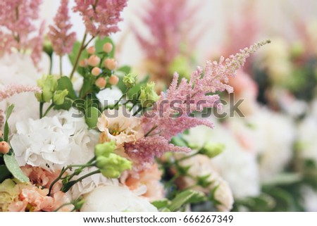 floristic composition bouquets with white peony and pink astilbe
