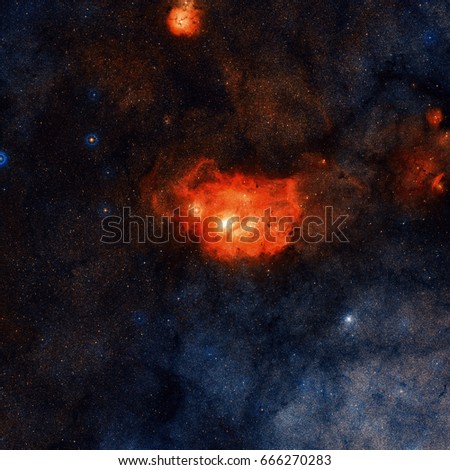 Area around the emission nebula Lagoon Nebula or Messier 8. Located in the constellation Sagittarius. Retouched and painted image. Elements of this image furnished by NASA.