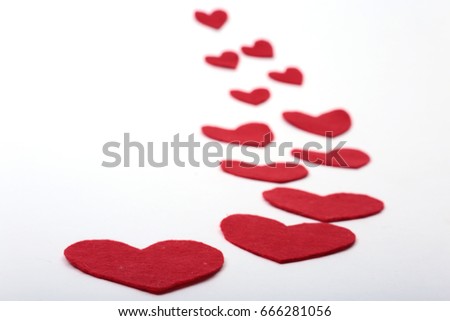 red heart isolated on white background. Selective focus.
