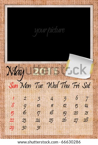 May textile calendar, with photo frame and sticky