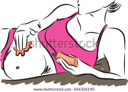 pregnant woman with cream skin care vector illustration