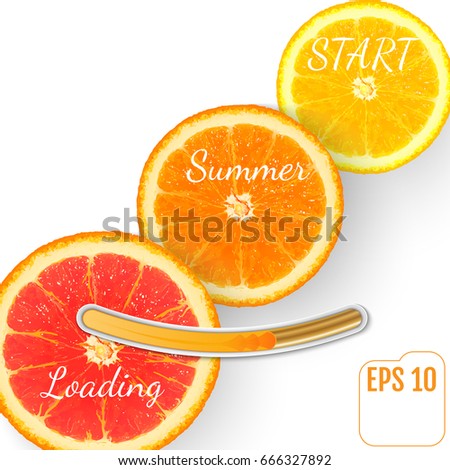 Juicy Fruit Orange. Summer loading bar, white background. Vector