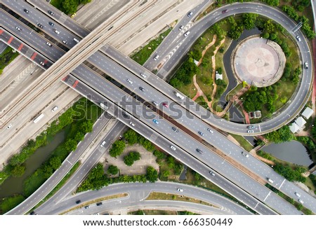 The curve of suspension bridge, Thailand. Aerial view. Top view. Background scenic road.Elevated expressway.