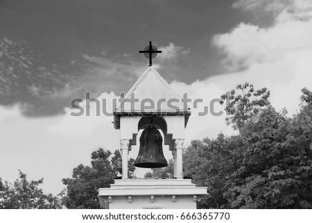 Belfry Of Cathedrals On Black And White Picture