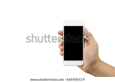 Hand held smartphone Penetrating the black screen behind the white