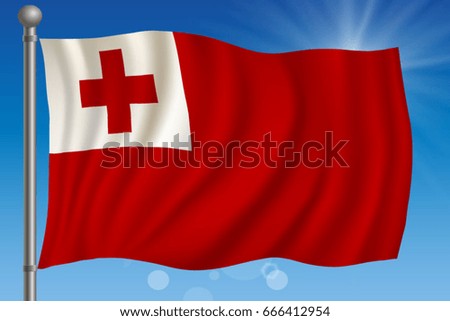 Waving flag of Tonga on a sky background. Vector illustration